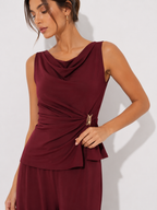 Draped Sleeveless Top and Wide-Leg Trouser Set