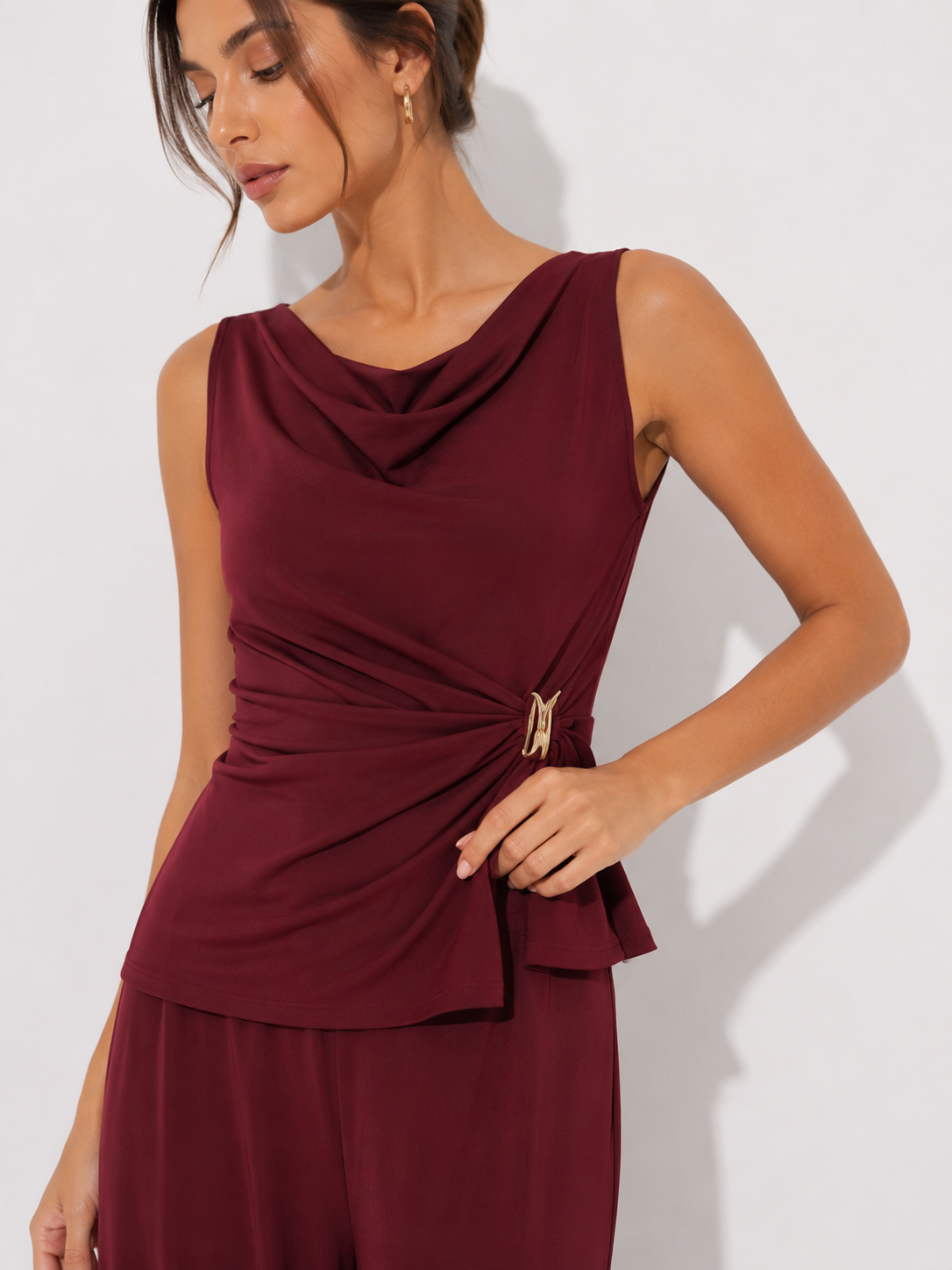 Draped Sleeveless Top and Wide-Leg Trouser Set
