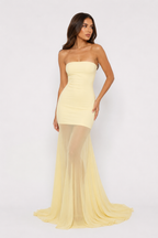 Strapless dress with pleated hem