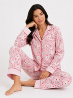 Women’s Pyjama Set – Button-Through Long Sleeve Shirt & Full-Length Trousers