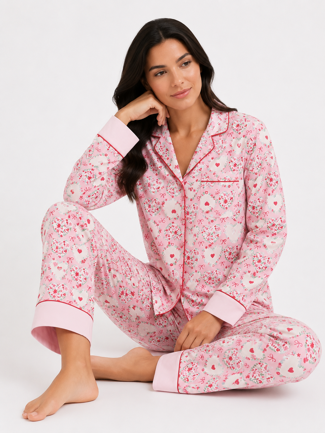 Women’s Pyjama Set – Button-Through Long Sleeve Shirt & Full-Length Trousers