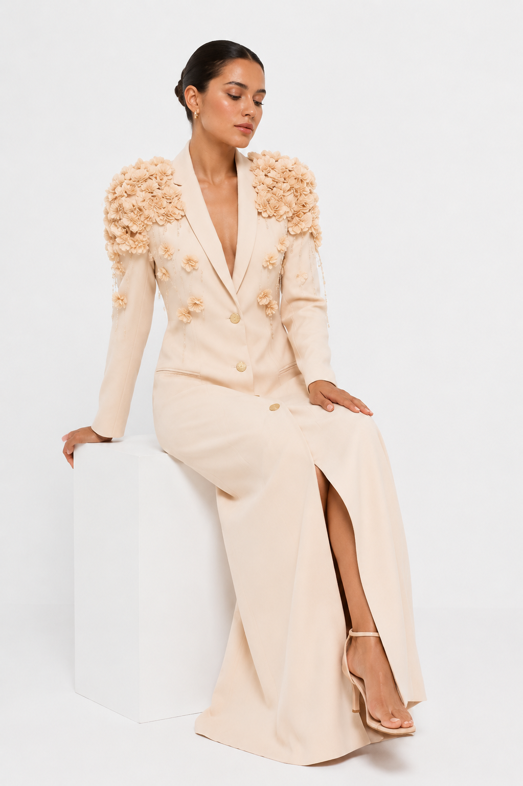 Maxi Tailored Dress Statement Shoulders
