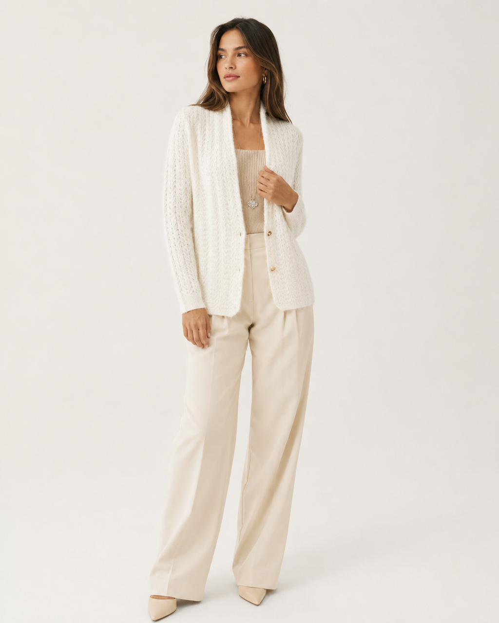 Scarf-Collar Knit Cardigan