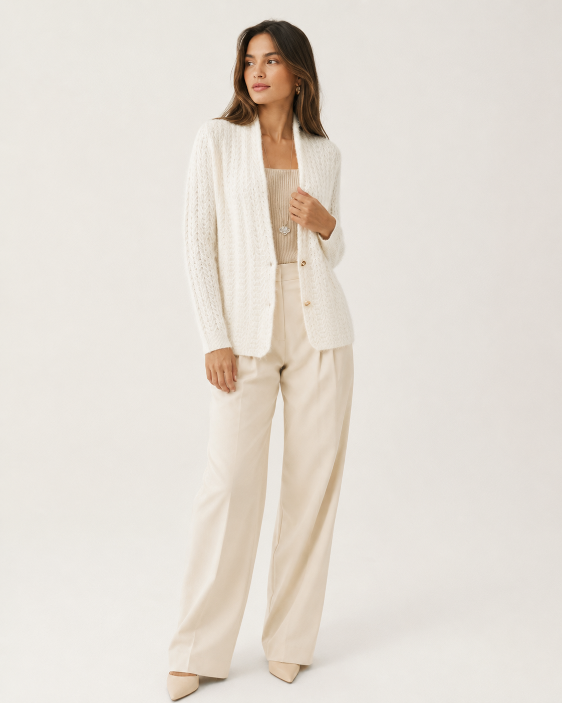 Scarf-Collar Knit Cardigan