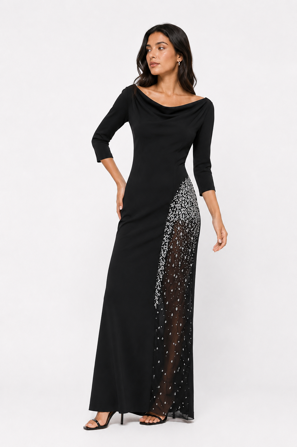 Aurora Gown (Off‑Shoulder + Embellished Slit)