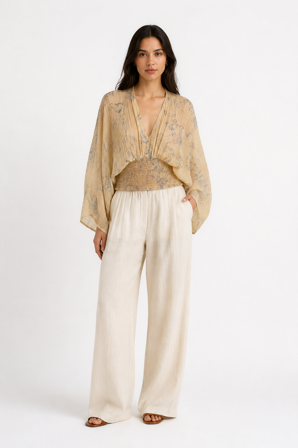 Women’s Oversized Blouse – Batwing Sleeves and V-Neck