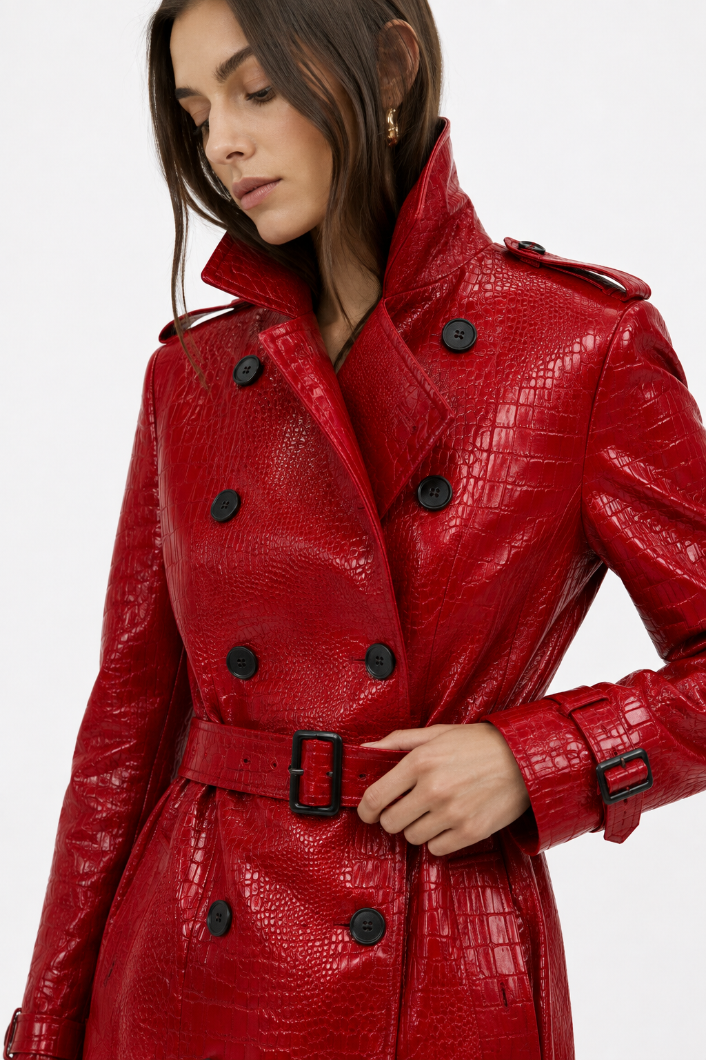 Structured Croc-Effect Trench Coat