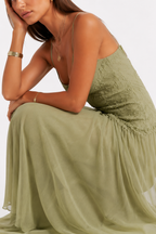 Embroidered Cami Maxi Dress with Pleated Drop Waist