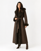 Plush-Panelled Belted Coat