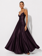 Solid Color Satin Bustier Women Maxi Dress Fashion Yellow Spaghetti Strap V Neck Waist-cinching Dresses 2026 New Party Vestidos