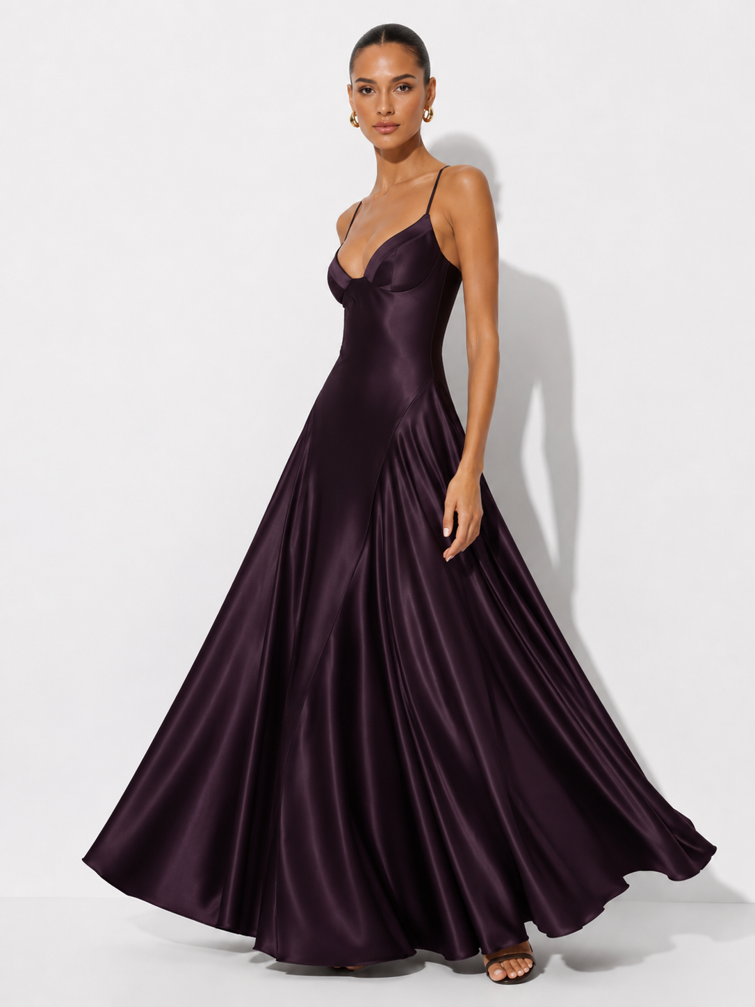 Solid Color Satin Bustier Women Maxi Dress Fashion Yellow Spaghetti Strap V Neck Waist-cinching Dresses 2026 New Party Vestidos