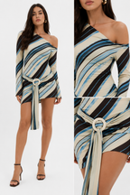 Striped tunic mini dress with side tie detail