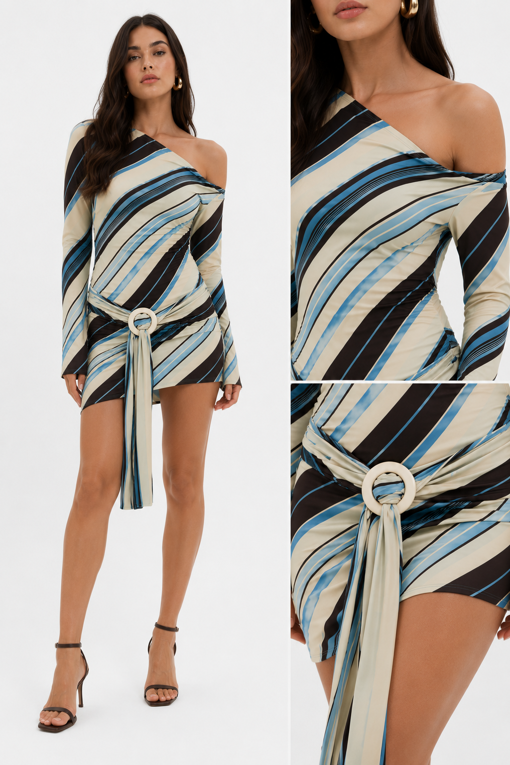 Striped tunic mini dress with side tie detail