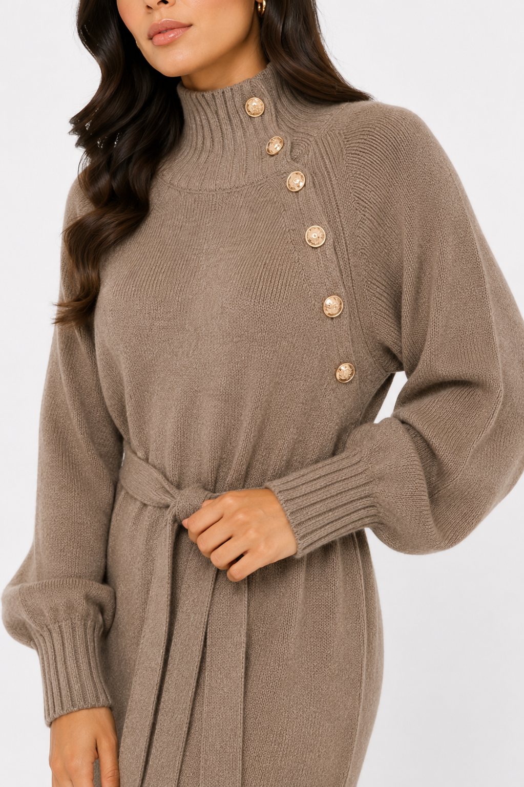 Eleanor Midi Dress (High Neck + Tie Belt)
