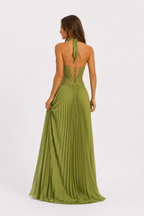 Elegant Women's Halter Long Dress Corset Maxi Pleated Dresses Summer Evening Party Wedding Guest Green Blue White Yellow Red New