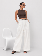 White Cotton Linen Pants Women Wide Leg Formal Trousers Summer Straight Leg Suit Pants High Waist Ladies Formal Pants Loose