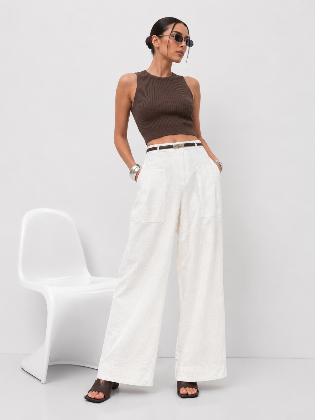 White Cotton Linen Pants Women Wide Leg Formal Trousers Summer Straight Leg Suit Pants High Waist Ladies Formal Pants Loose