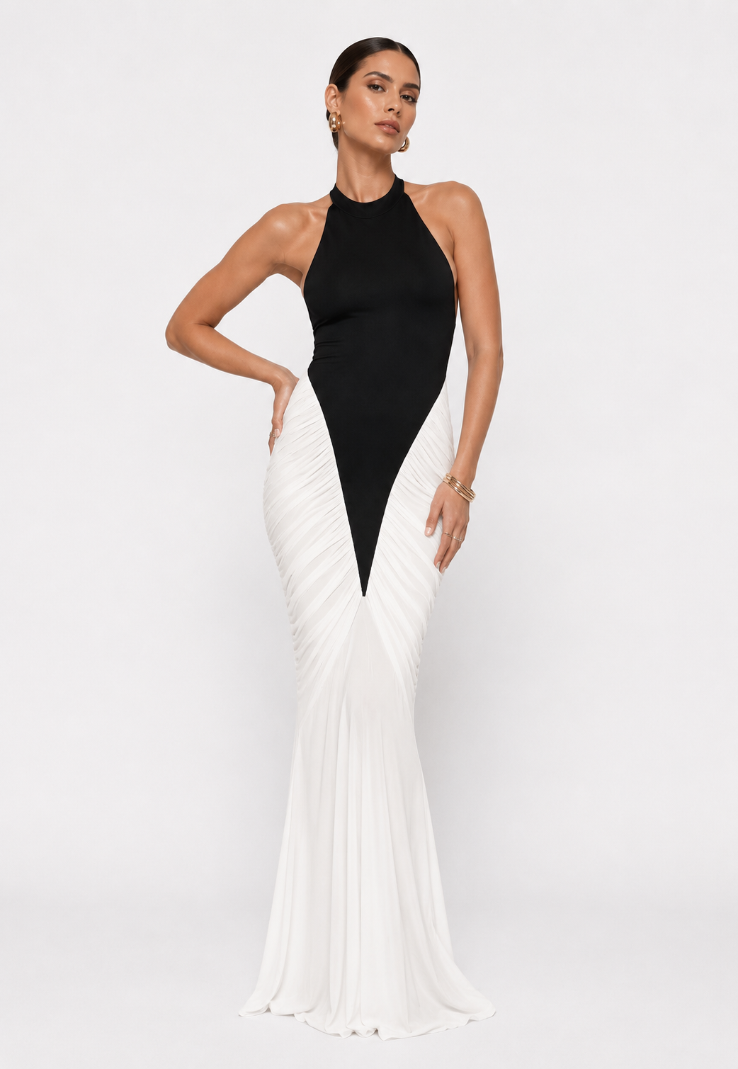 Halter top dress with contrast skirt