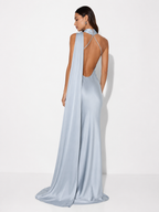Draped halter dress with train