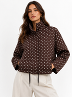 High-Neck Cropped Bomber Jacket with Adjustable Drawstring