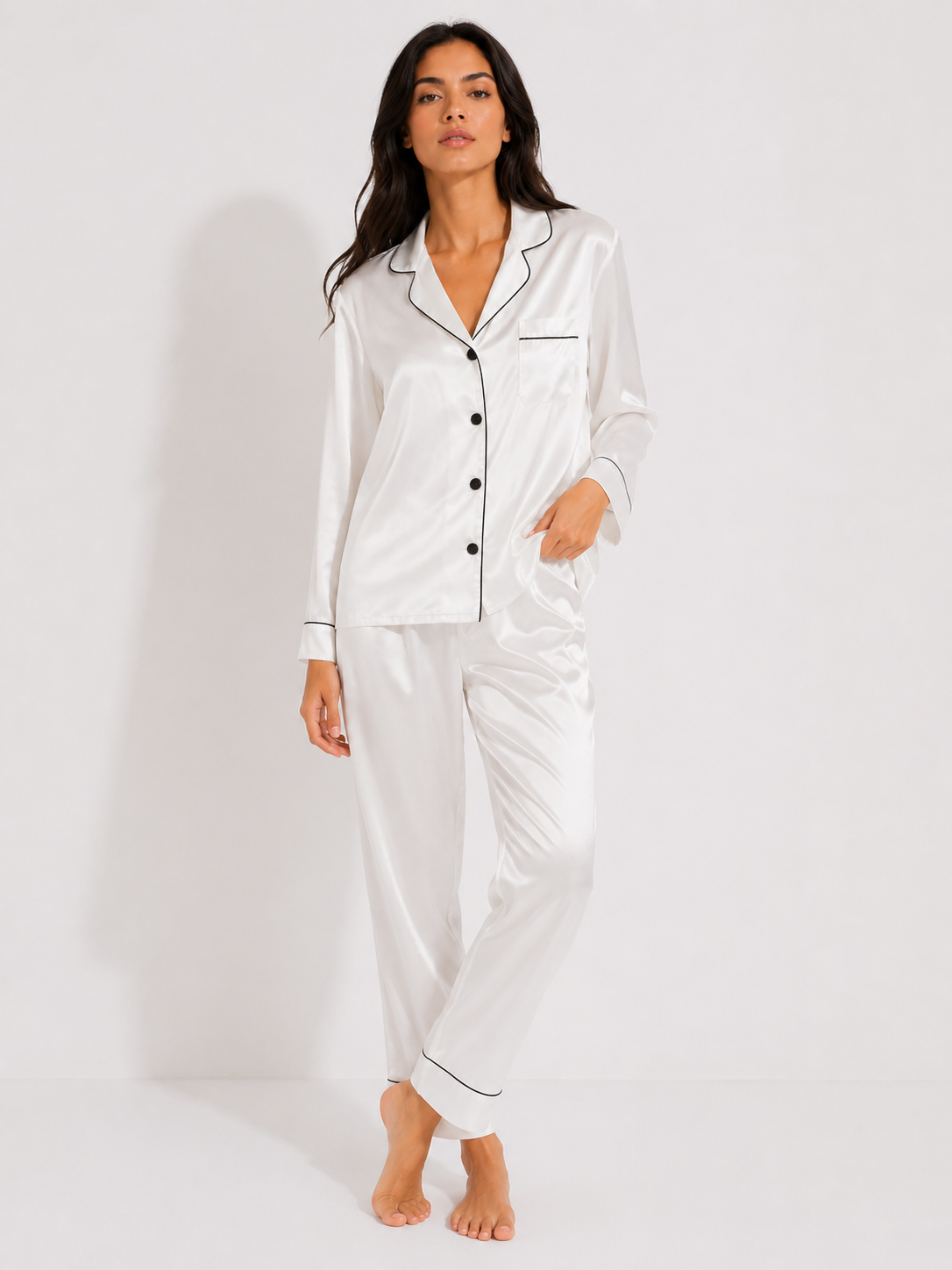 Factory Brand 100% Mulberry Silk Women’s Pyjama Set – Long-Sleeved Two-Piece Sleepwear (Grey)