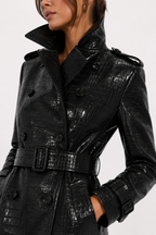 Structured Croc-Effect Trench Coat