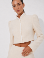 Mesh Women's Two Piece Set Puff Sleeve V Neck Blazer Mesh Suit Skirt Suit Set Daily Commuter Outfit 2026 Summer Style