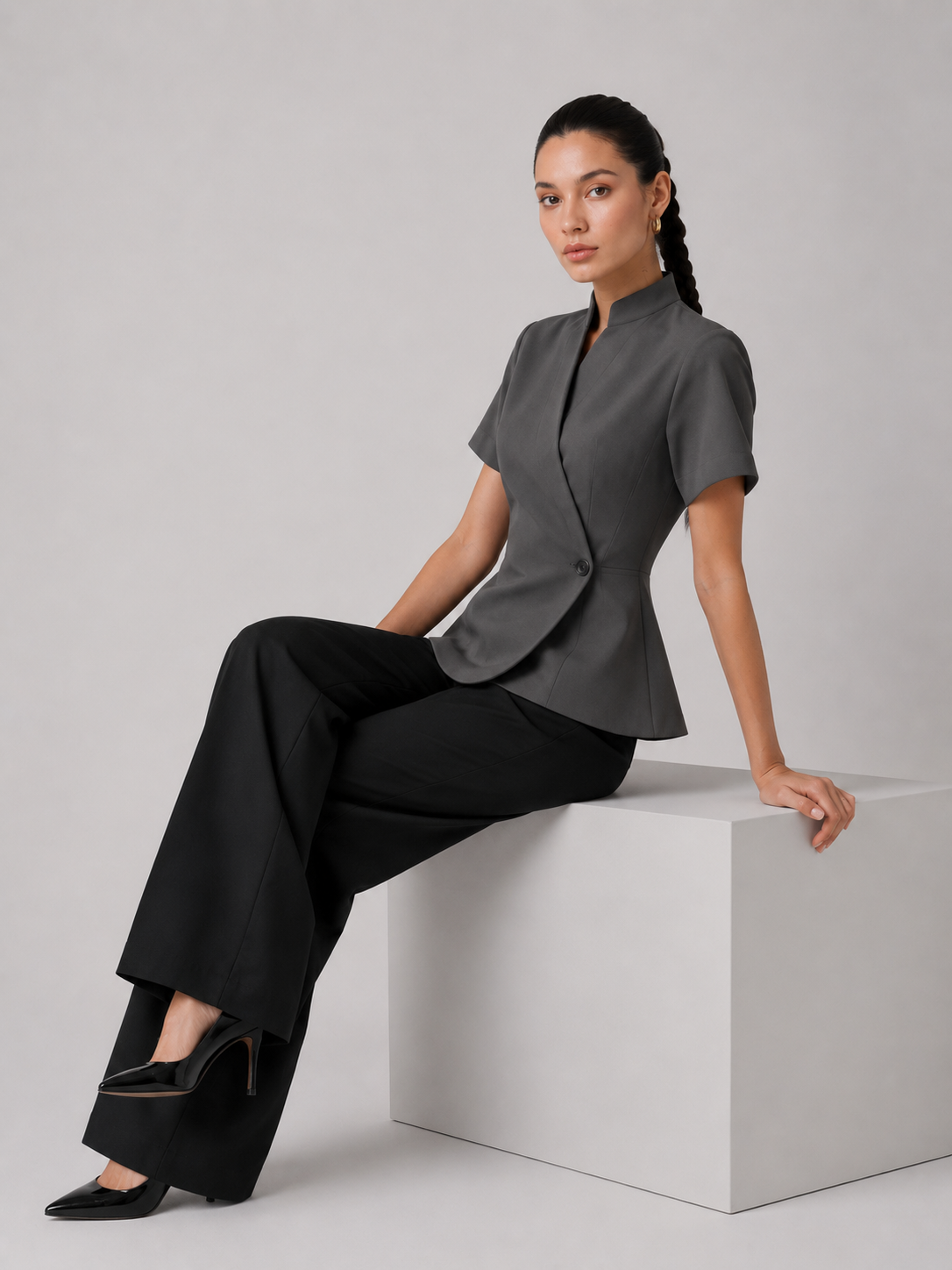 Tailored Wrap-Front Peplum Jacket