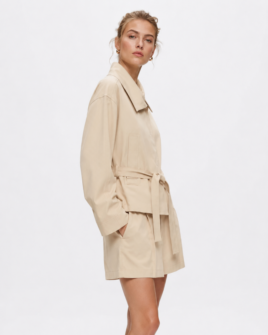 Belted Trench Jacket & Shorts Set