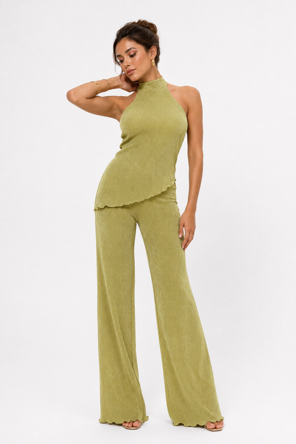 Sleeveless High-Neck Top and Wide-Leg Trousers Co-Ord Set