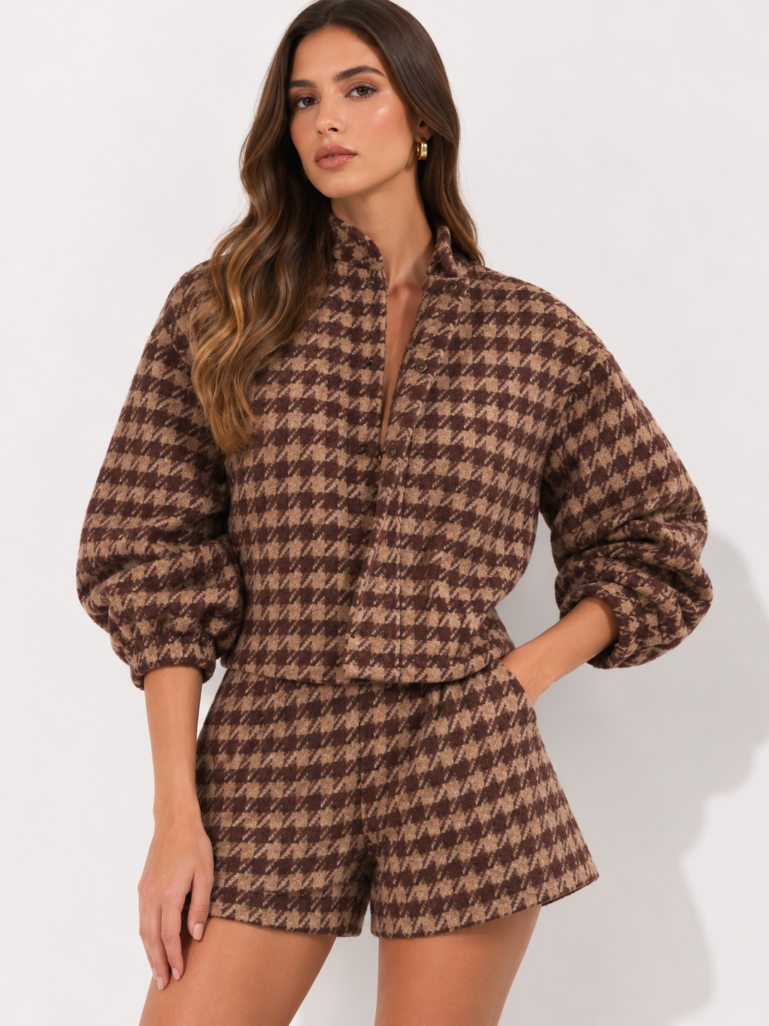 Textured Tailored Jacket & High-Waisted Shorts Co-ord
