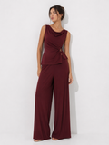 Draped Sleeveless Top and Wide-Leg Trouser Set