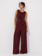 Draped Sleeveless Top and Wide-Leg Trouser Set