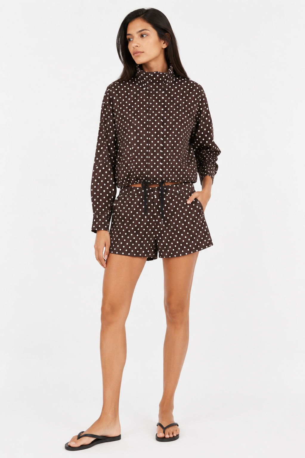 Printed Cropped High-Neck Jacket and Shorts Two-Piece Set