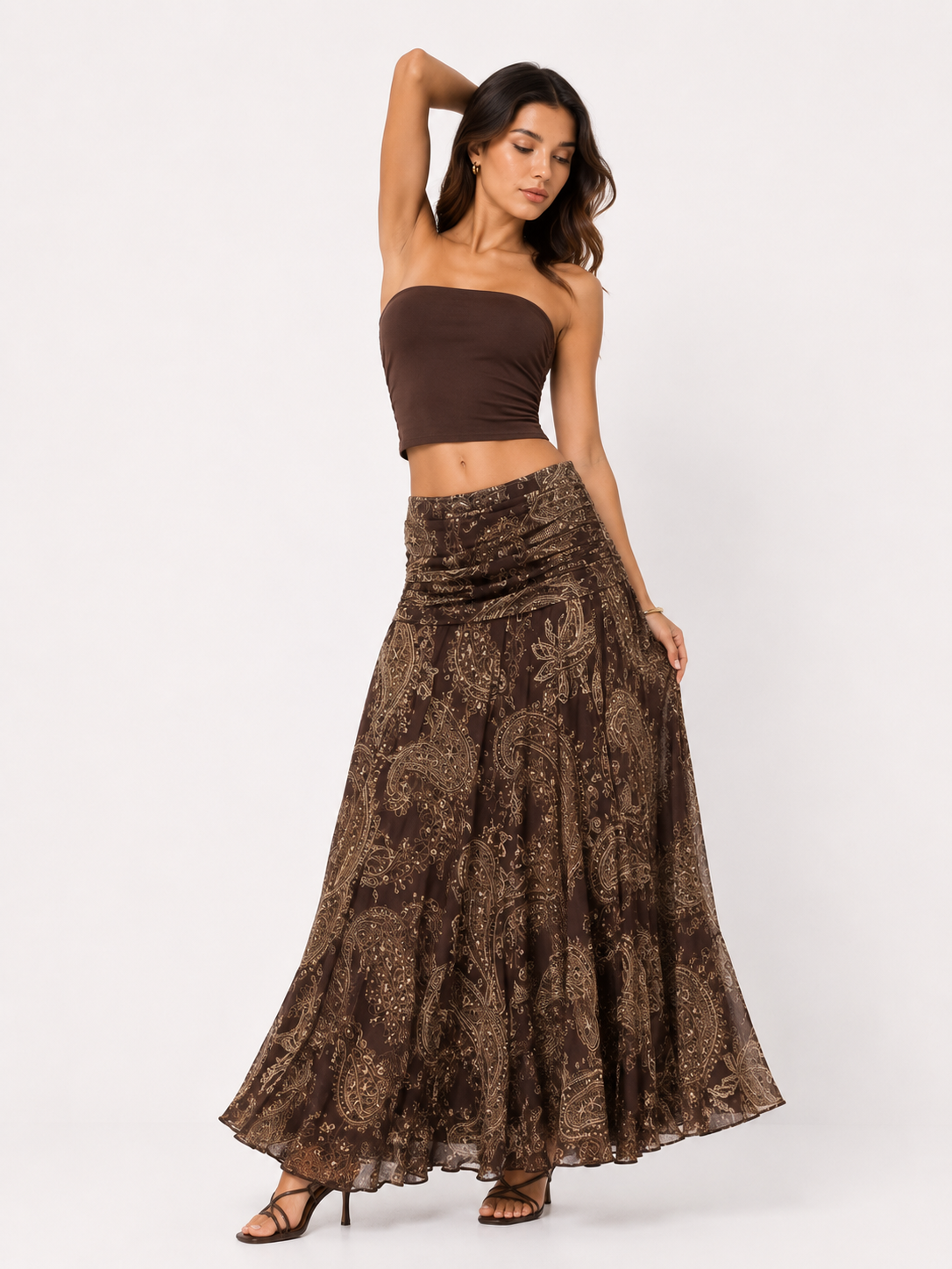Irregular Printed Big Swing Long Skirts For Women High Waist Buttock Cover A-Line Maxi Skirt Female Vintage Bottom Clothes
