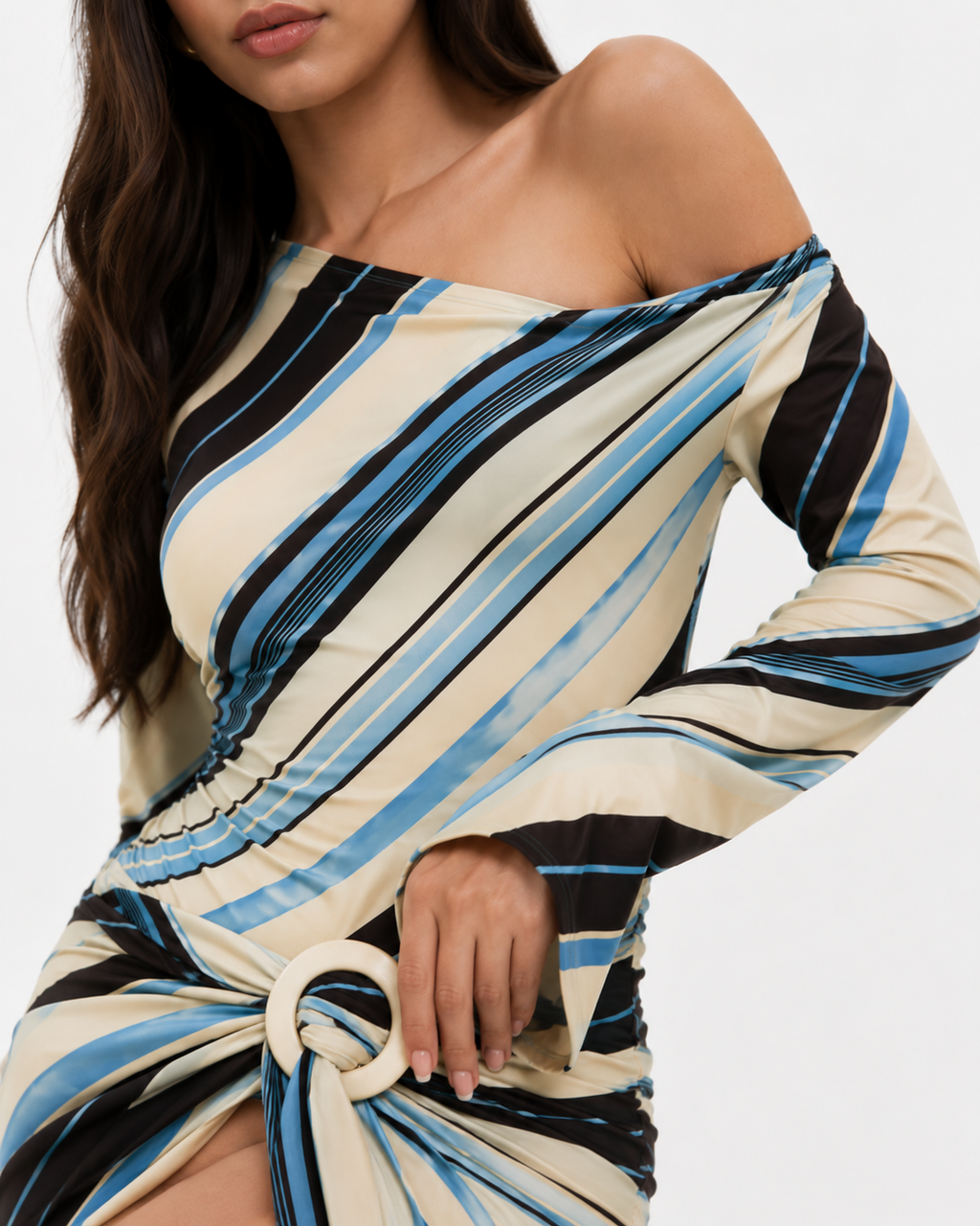 Striped tunic mini dress with side tie detail