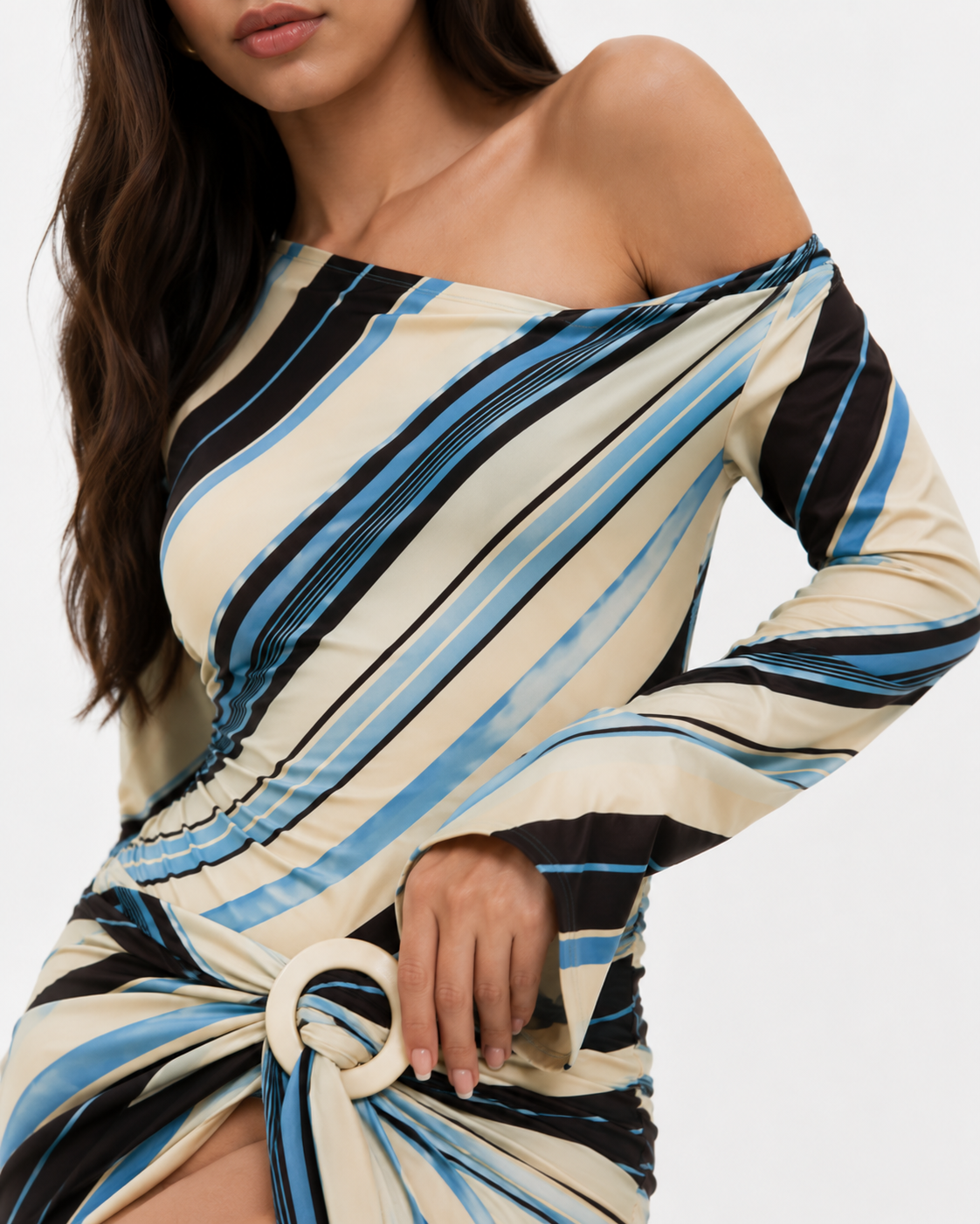 Striped tunic mini dress with side tie detail