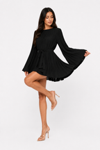Pleated Mini Dress with Cape Sleeves