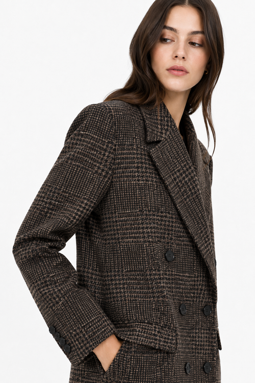 Checked Double-Breasted Longline Coat