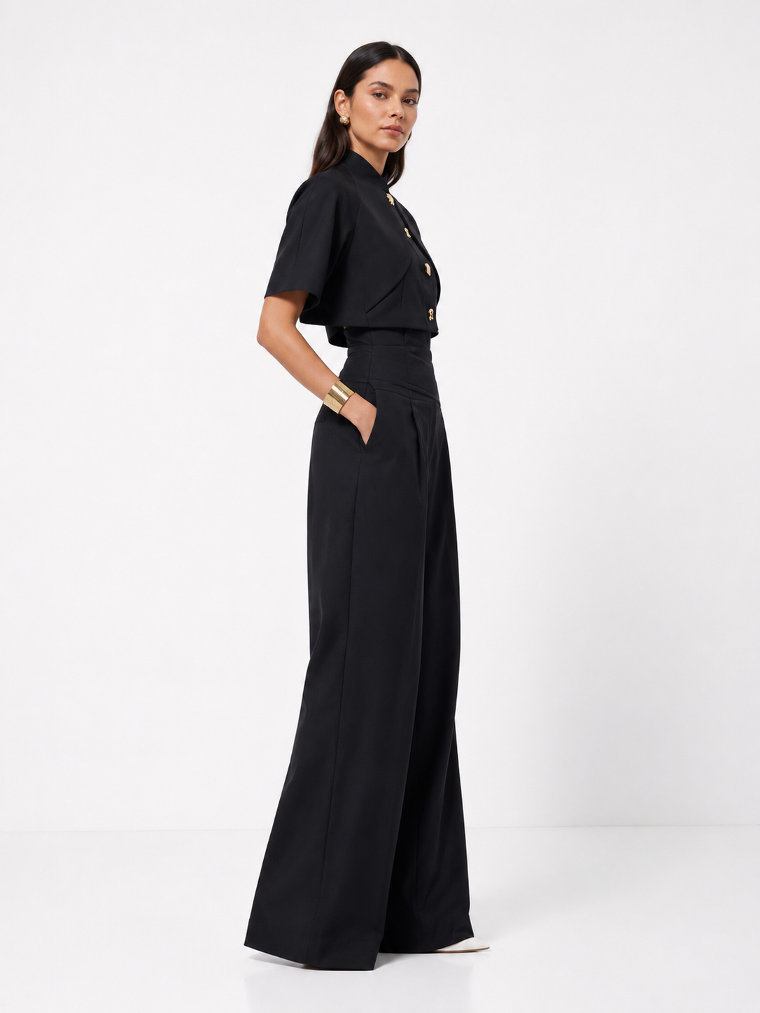 Buttoned Short-Sleeve Shirt and Wide-Leg Trousers Co-Ord Set