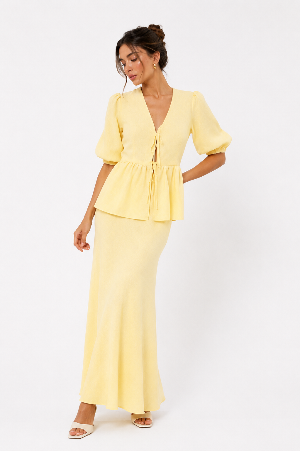 Ruffle Sleeve Blouse and Flowing Maxi Skirt Co-Ord Set