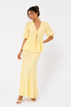 Ruffle Sleeve Blouse and Flowing Maxi Skirt Co-Ord Set