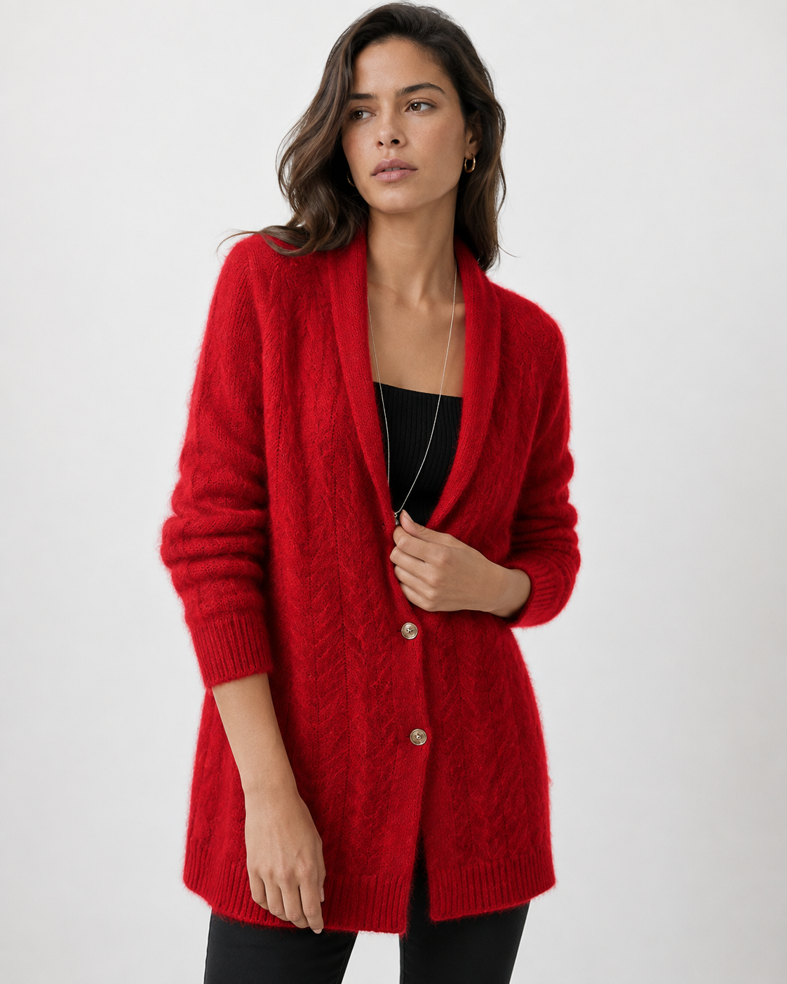 Scarf-Collar Knit Cardigan