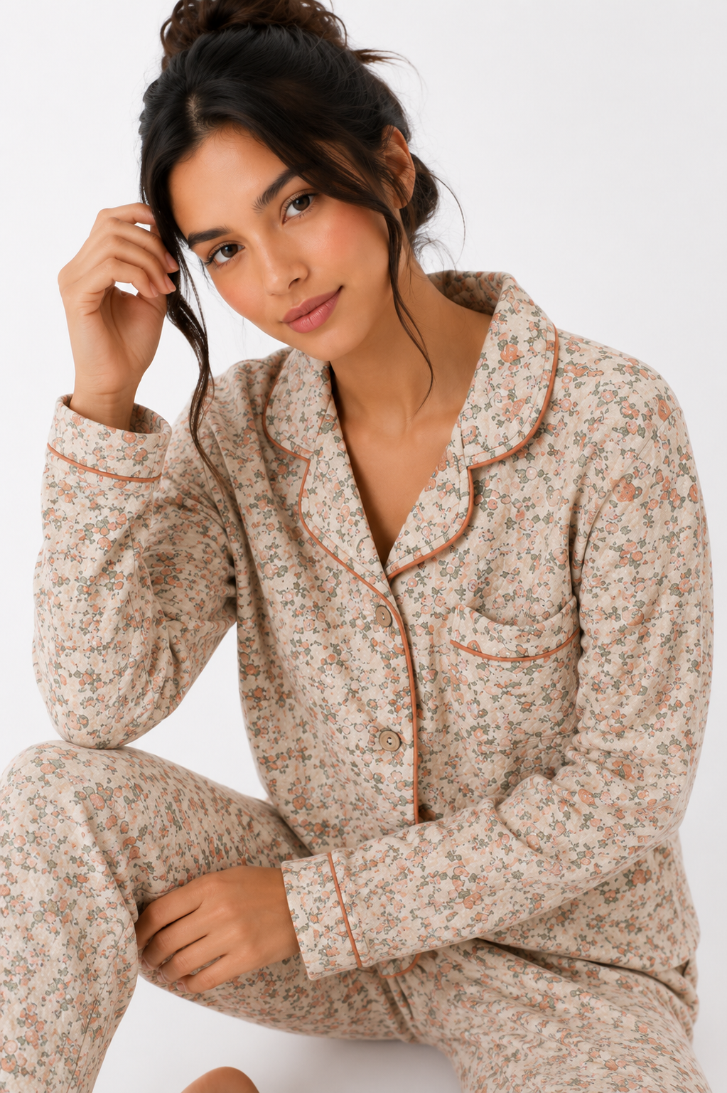 Women’s Cotton Pyjama Set – Long Sleeve Button-Through Top & Full-Length Trousers [PRODUTO PRECISA SER REFEITO]