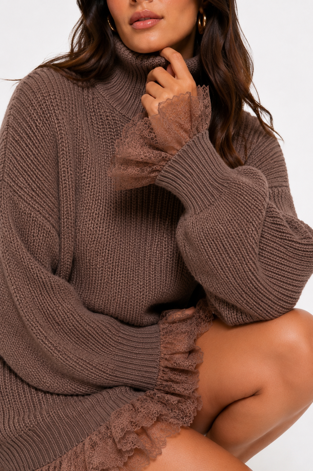 Mirelle Knit Dress (Feather‑Trim Hem)