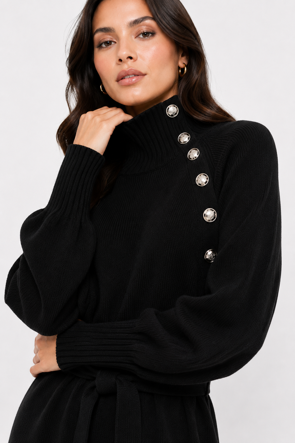 Eleanor Midi Dress (High Neck + Tie Belt)