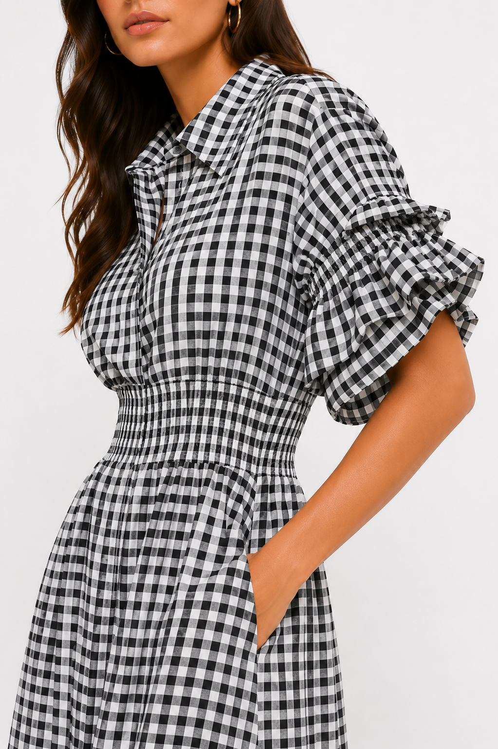 Vivienne Gingham Midi Dress (High Slit)