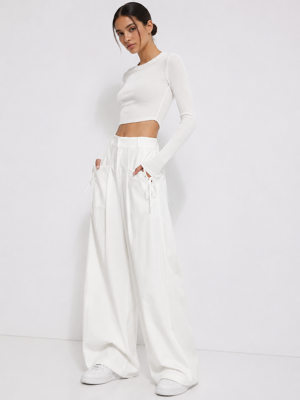 Shirring Casual Wide Leg Pants Women High Waist Street Basic Loose Sweat Trousers Korean Retro Gray Office Y2K Lady Pants