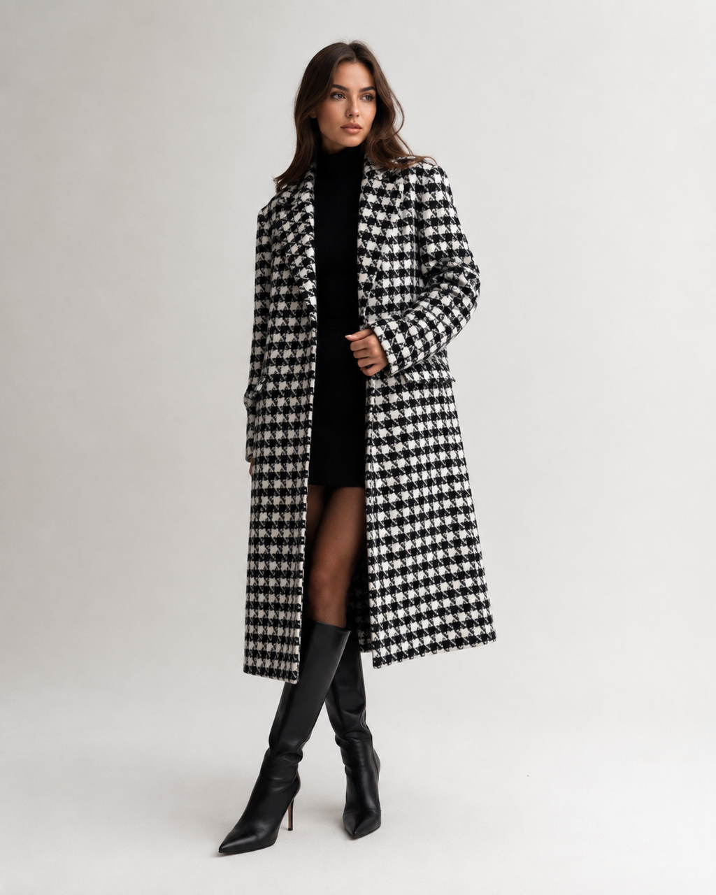 Houndstooth Double-Breasted Coat