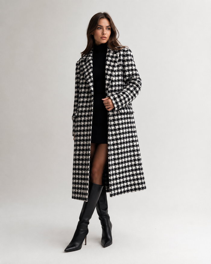 Houndstooth Double-Breasted Coat
